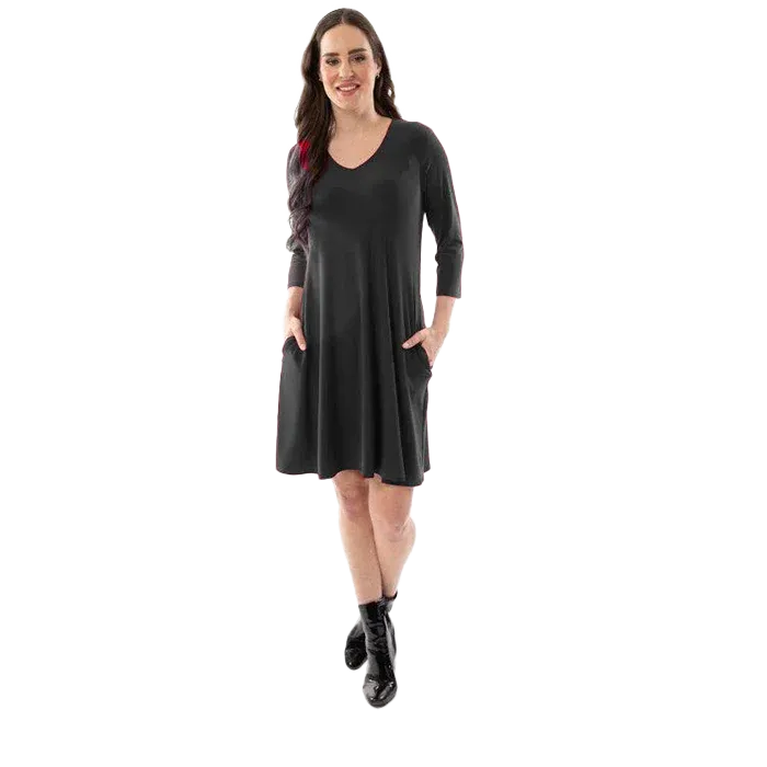 8514 Ladies 3/4 sleeve v neck solid Aline dress w/pockets