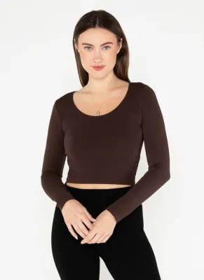 CEBT1018 bamboo stretch  l/s scoop neck crop t-shirt