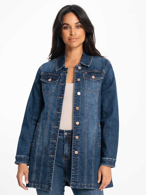 5760731100  Ladies long button jean jacket w/pockets