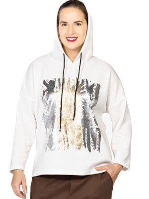 C7119 Ladies L/S foil print hood sweater