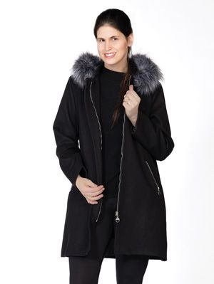 C7141 Ladies wool look jacket w/removable hood and pockets
