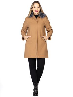 C7141 Ladies wool look jacket w/removable hood and pockets