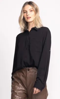 TO-11269BK Ladies L/S button blouse w/adjustable length sleeves