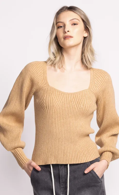 SW-2456BE Women&#39;s L/S dipped neck Elodie ribbed sweater