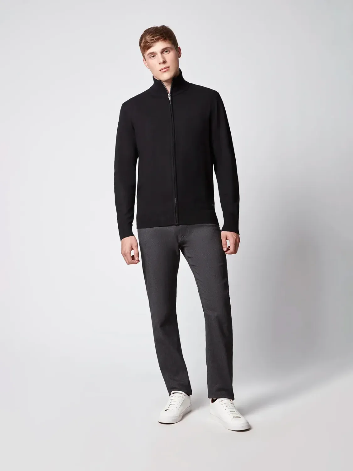 145805 Men&#39;s L/S cashmere feel full zip mock neck sweater