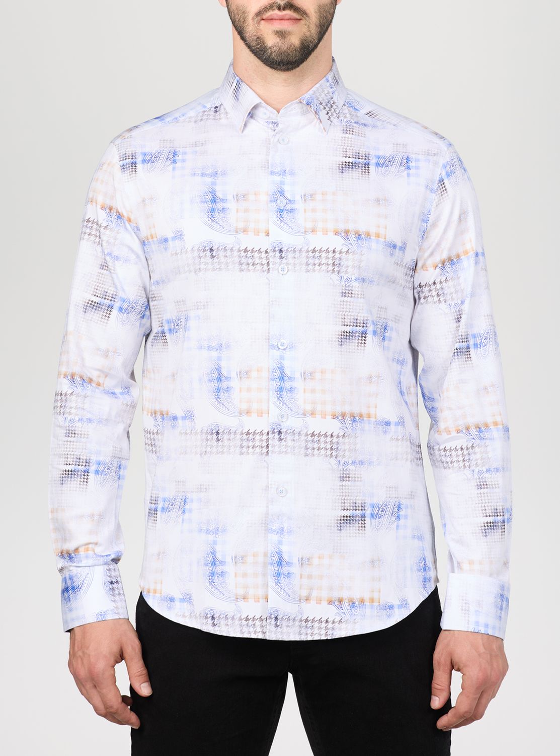 121547 Men&#39;s L/S printed button shirt