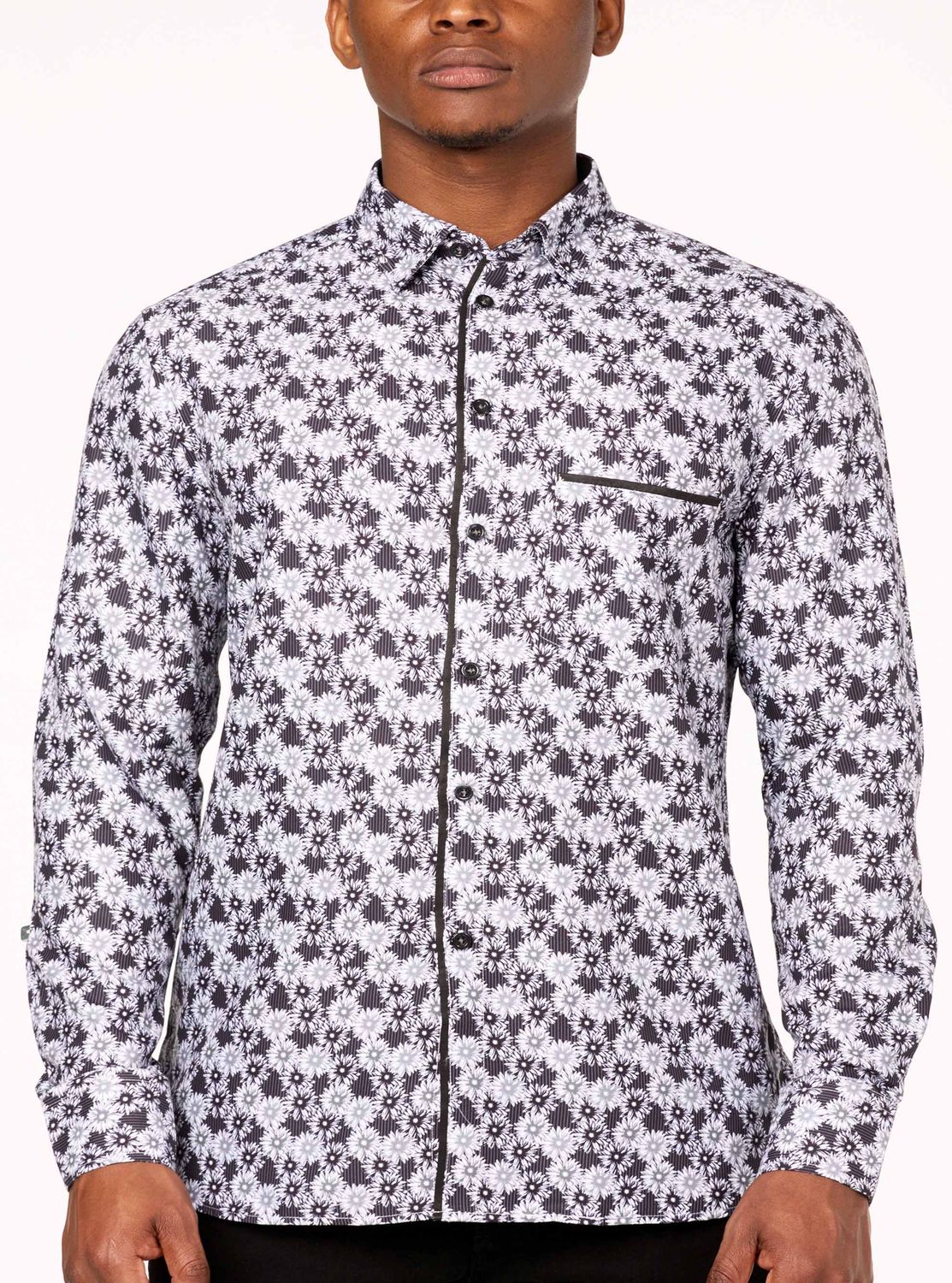 121488 Men&#39;s L/S printed button shirt w/front pocket