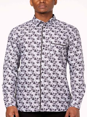121488 Men&#39;s L/S printed button shirt w/front pocket