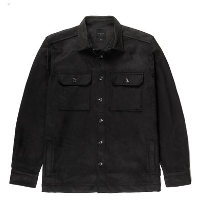 145259 Men&#39;s stretch soft faux suede overshirt jacket w/side entry pockets