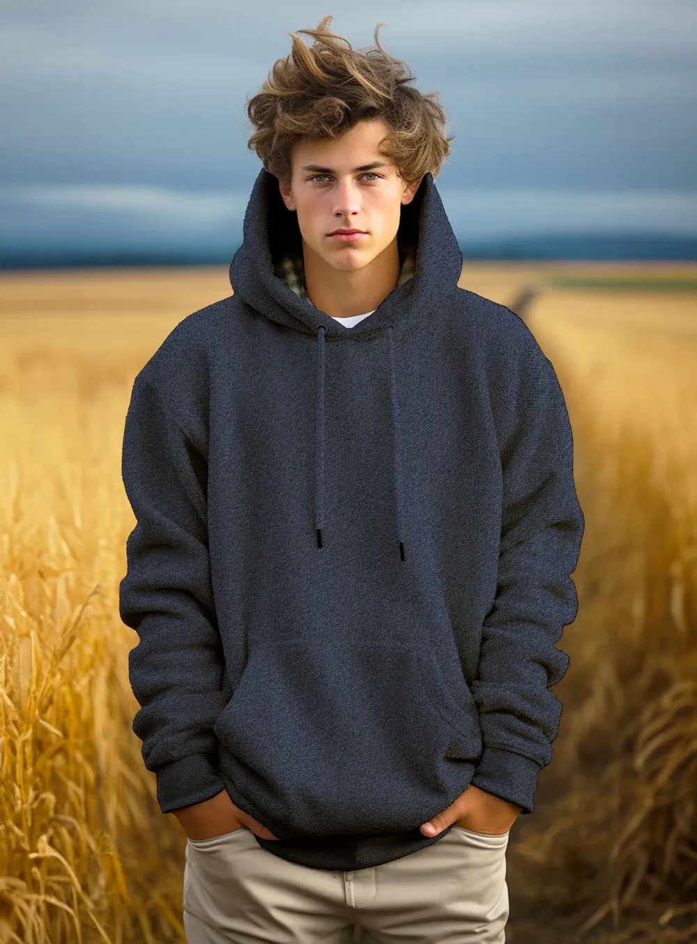 7368625 Hooded pullover sweater w/fleece inside and  kangaroo pocket