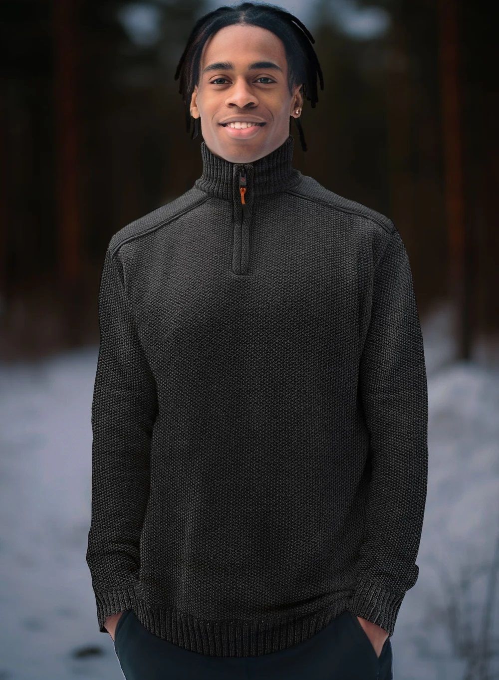 7368674 Men&#39;s mock neck 1/4 zip poly bonded sweater w/soft fleece lining