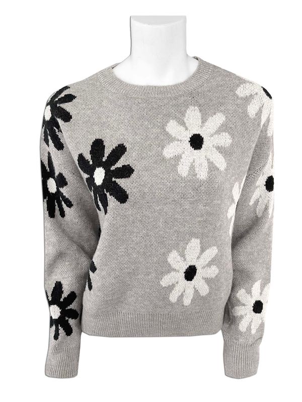MON3338 Ladies long sleeve floral pull over sweater