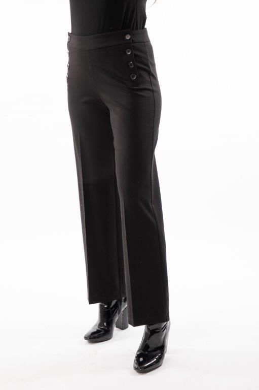 8443 Pull on wide leg dress pant w/front button detail