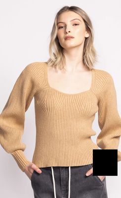 SW-2456 Women&#39;s L/S dipped neck Elodie ribbed sweater