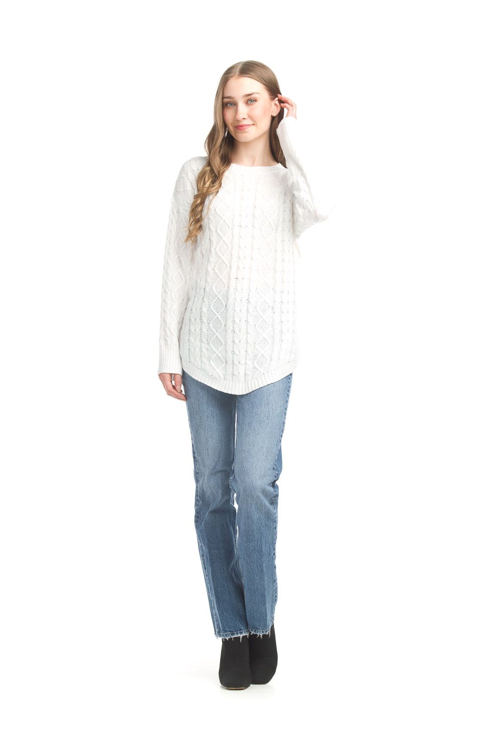 ST-17219 Cable solid U bottom ribbed sweater