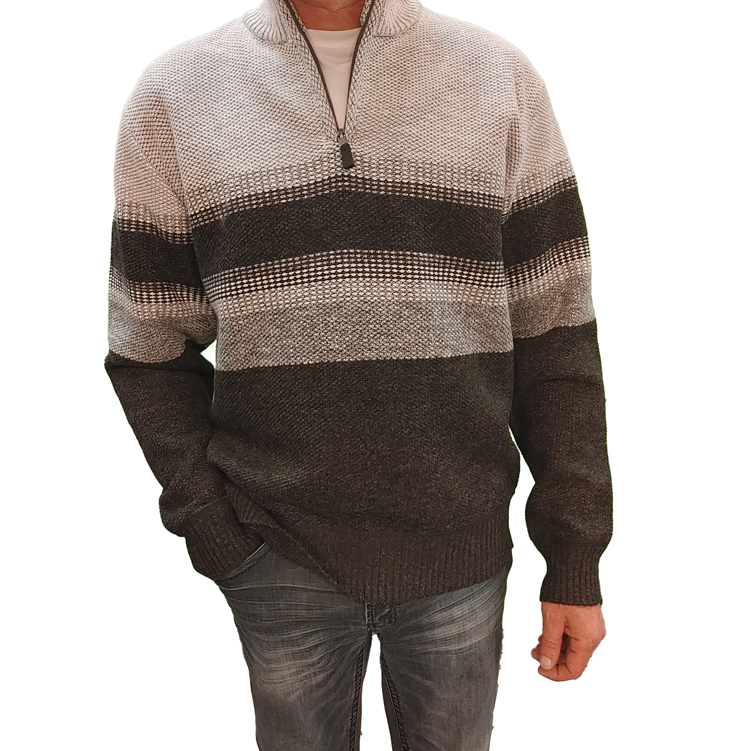 7368615 Men&#39;s striped knit 1/4 zip sweater w/soft fleece lining
