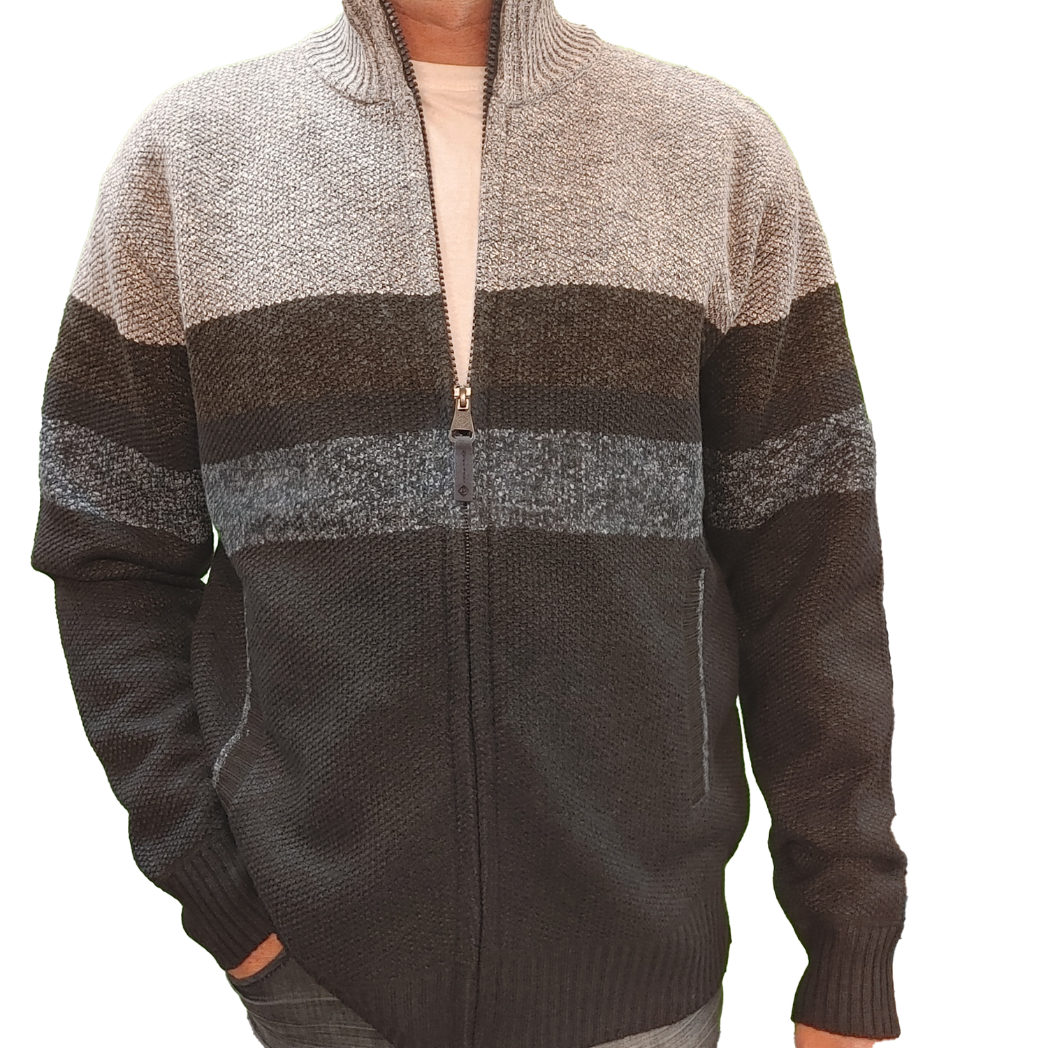 7368609 Men&#39;s full zip recycled polyester textured knit sweater w/pockets and soft fleece lining