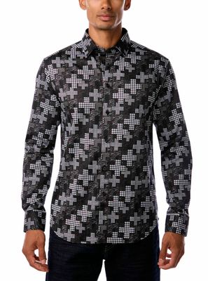 121646 Men&#39;s L/S print button shirt