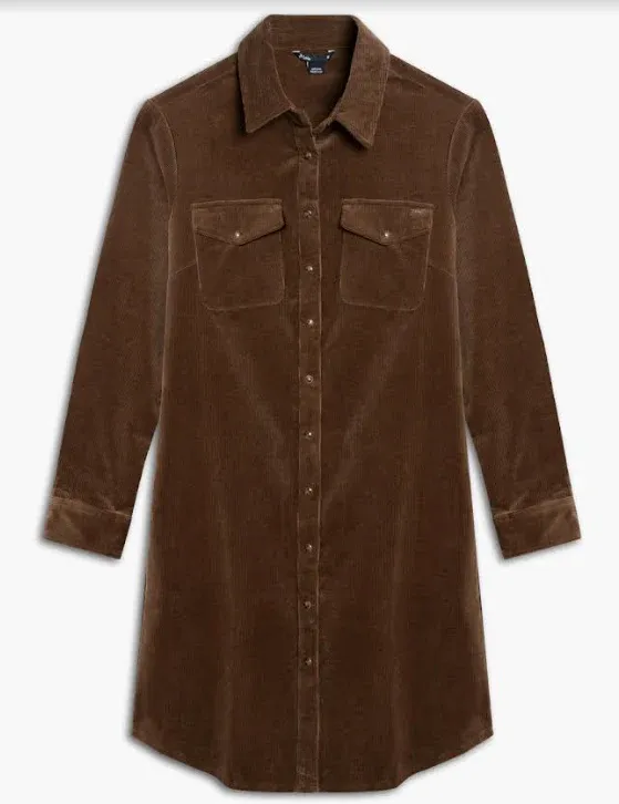 2091795800 Ladies long sleeve corduroy shirt dress w/snap front and side pockets