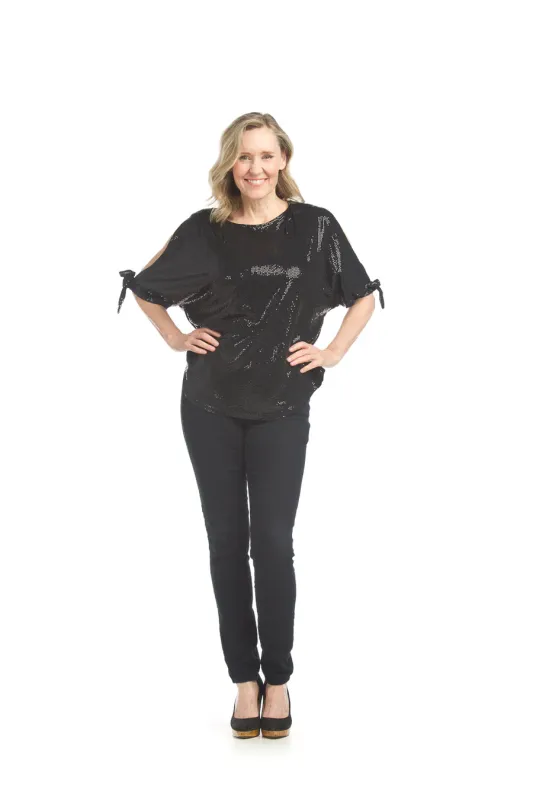 PT-17002 sequence split sleeve holiday top w/tie