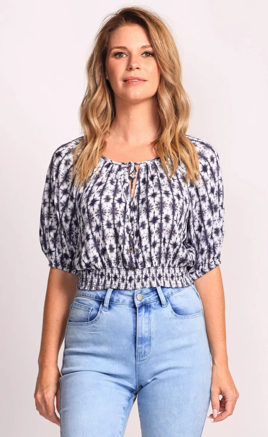 TO-6917037 bonnie 3/4 sleeve print crop top shirt