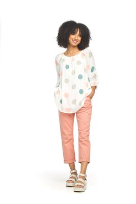 PT-18073 Ladies polka dot 3/4 sleeve blouse w/crochet
