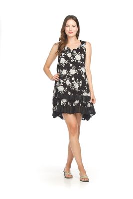 PD-14760 Floral crinkle ruffle hem dress