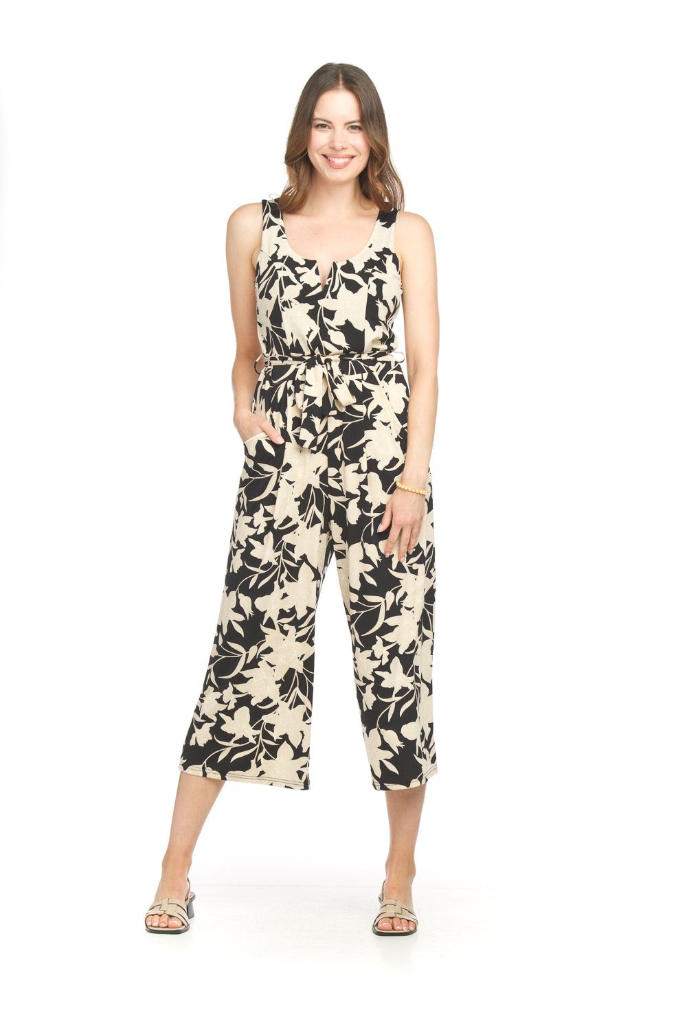 PP-18819 Floral stretch jumpsuit w/pockets