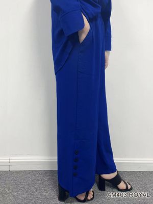 AM403 Elastic waist wide leg crop pant w/button detail