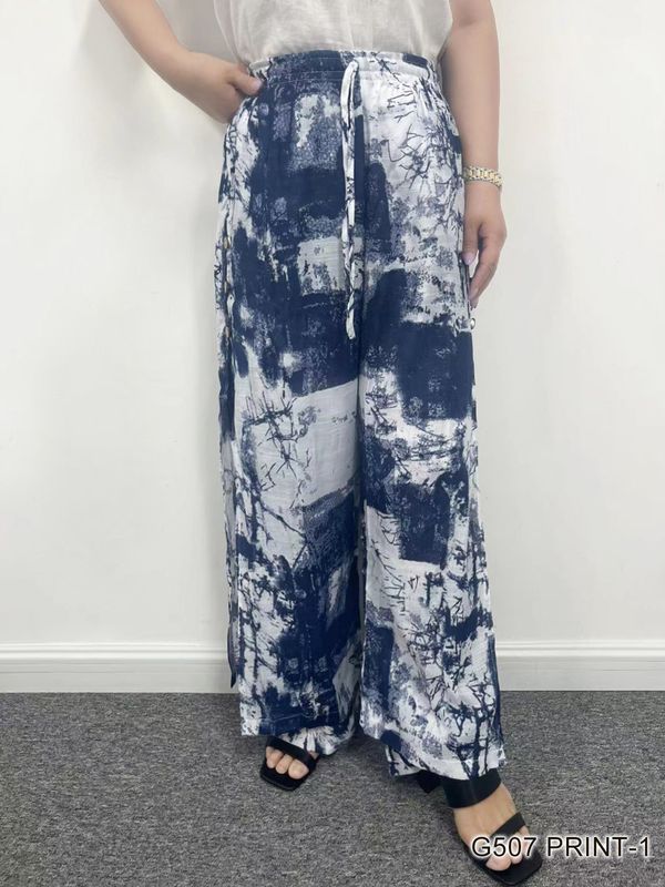 G507 Printed layered pant w/side button detail