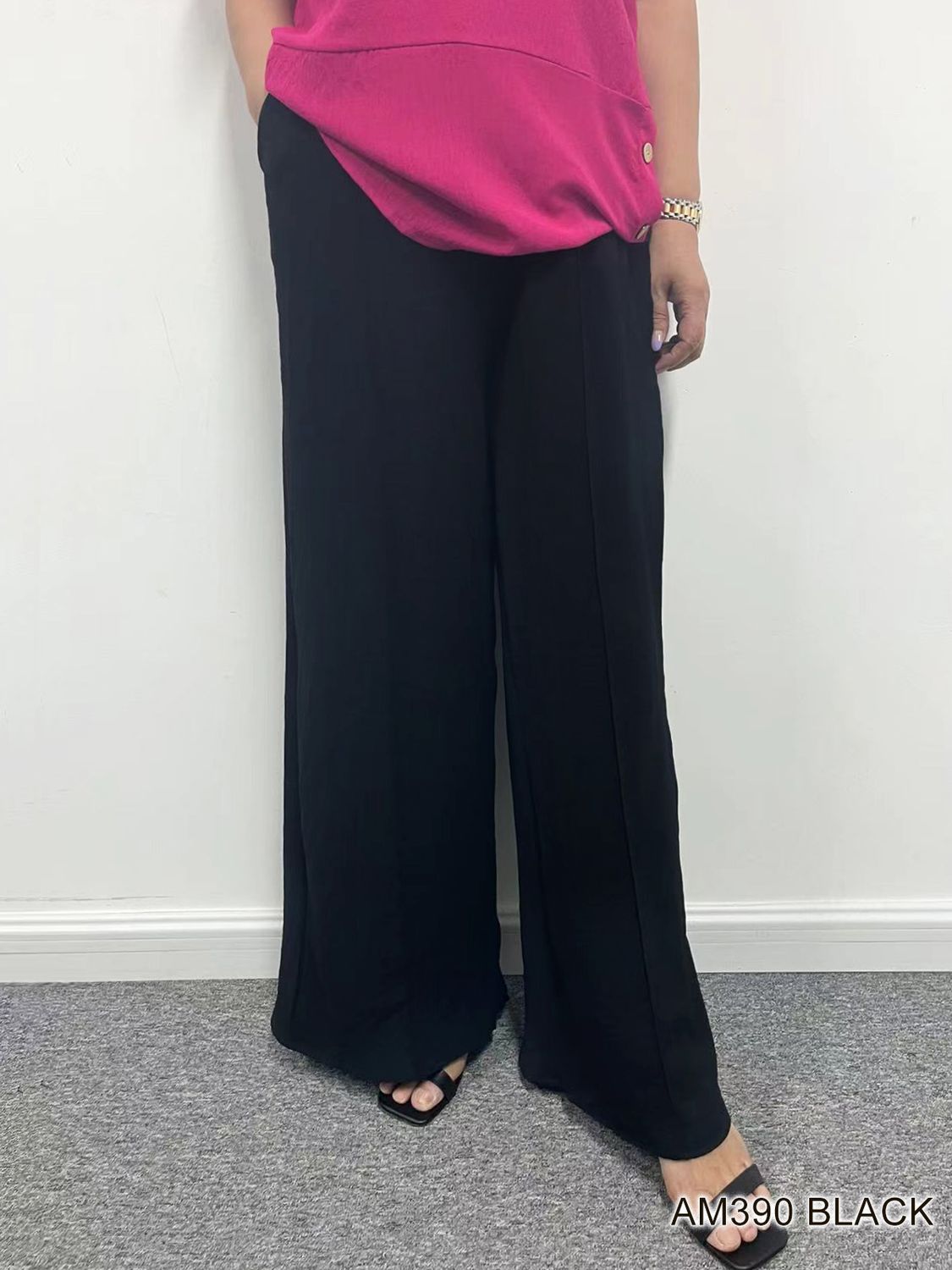 AM390 Elastic waist wide leg pant w/draw string and pockets