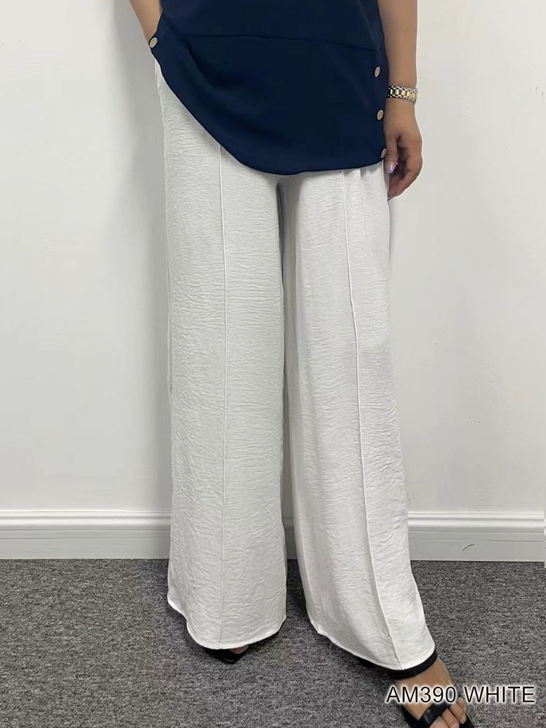 AM390 Elastic waist wide leg pant w/draw string and pockets