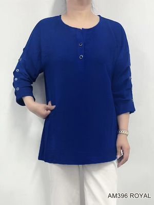 AM396 Aflow button blouse w/button detail on arm