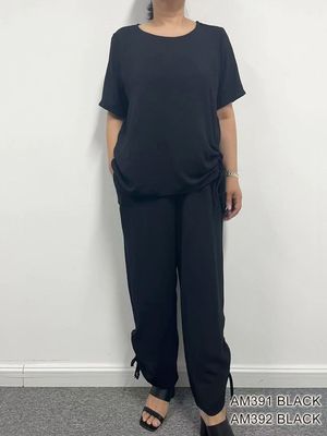 AM392 Elastic waist capri w/adjustable tie bottom and pockets