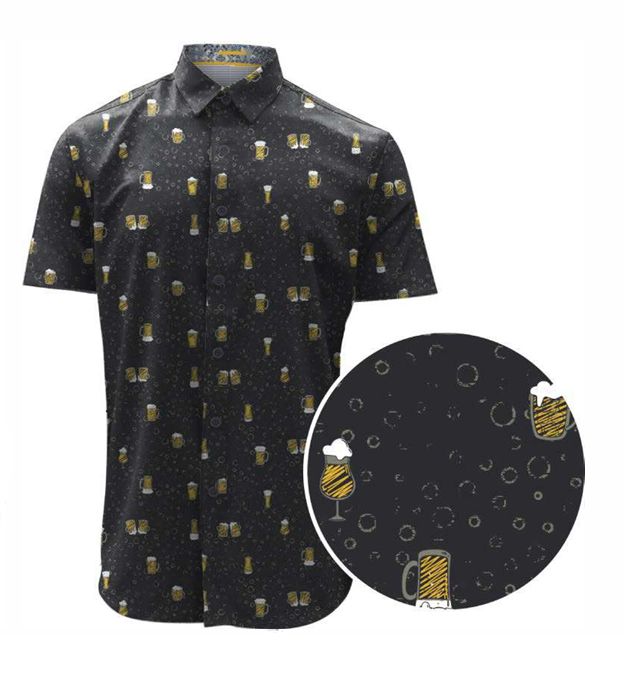 7464426 micro tuck out poly/cotton beer print button shirt