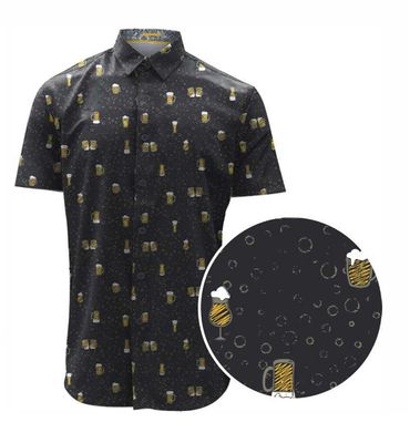 7464426 micro tuck out poly/cotton beer print button shirt
