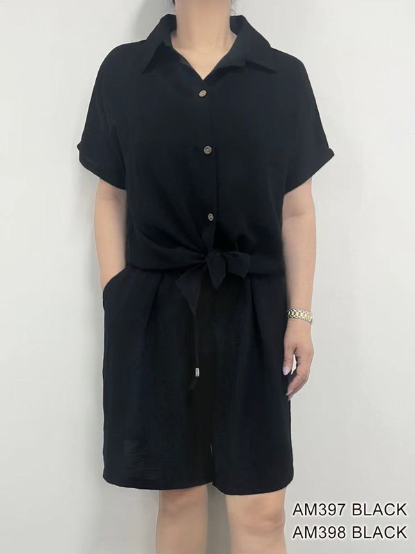 AM398  Elastic waist flowy shorts w/draw string
