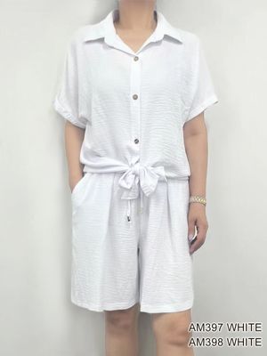 AM398  Elastic waist flowy shorts w/draw string