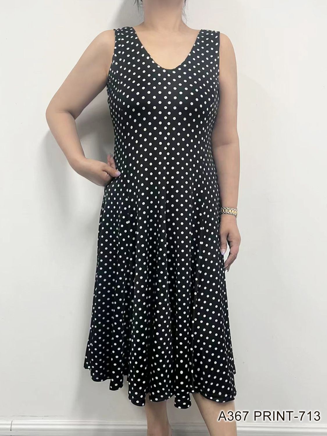 A367 sleeveless print dress w/pleats