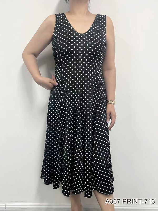 A367 sleeveless print dress w/pleats