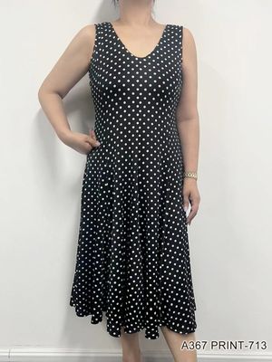 A367 sleeveless print dress w/pleats