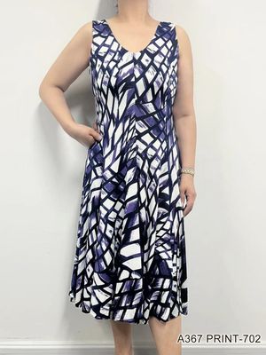 A367 sleeveless print dress w/pleats