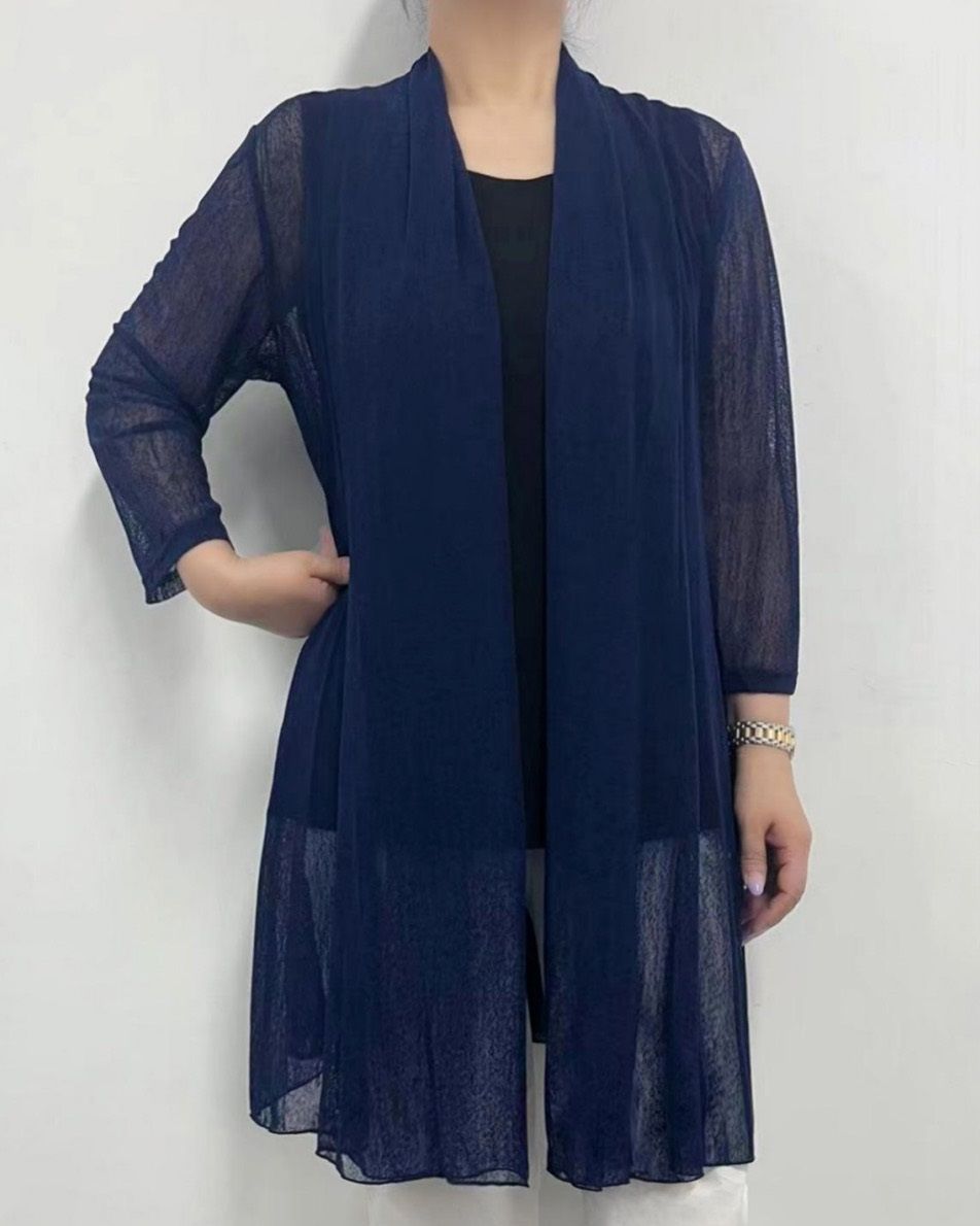 A303J long mesh 3/4 sleeve cardigan