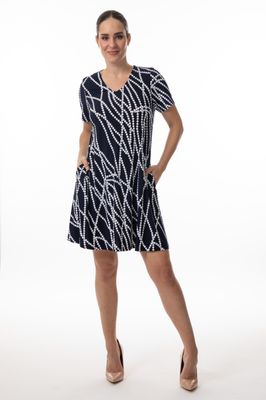 8635 Short sleeve print V neck dress w/pockets