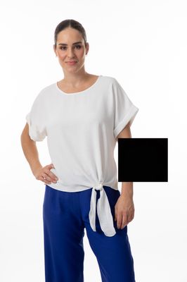 8590 Short sleeve round neck blouse w/tie front