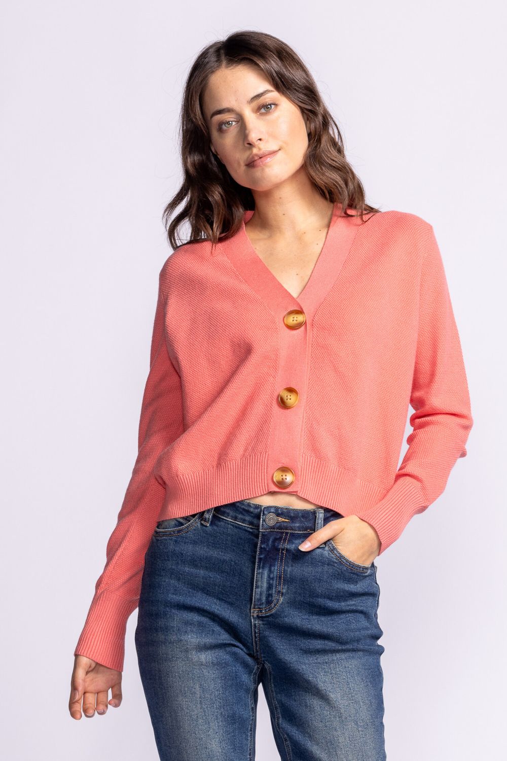 SW-2203SP25P Long sleeve Hampton 3 button cardigan sweater