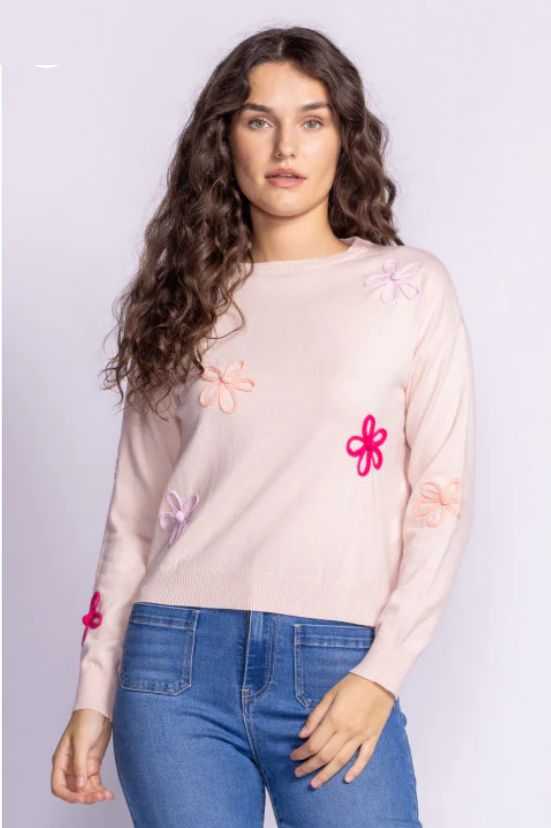 SW-2501 Long sleeve Evie sweater w/flowers