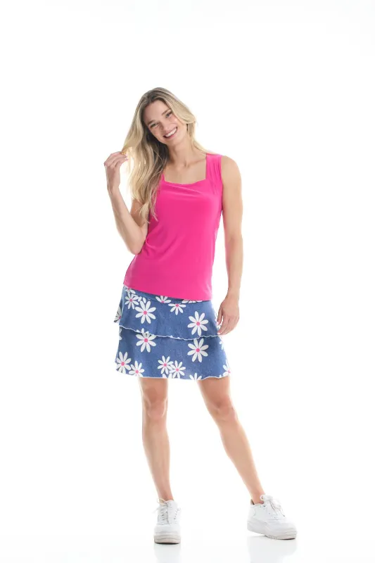 CJ2  Ladies pull on stretch daisy print skort