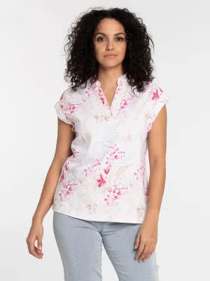 2155 Linen blend v- neck sleeveless floral top
