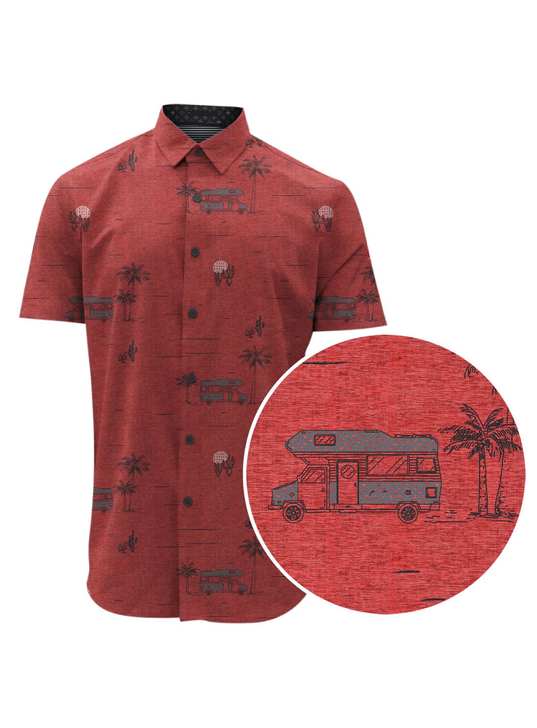 7464420 Men&#39;s short sleeve summer theme bus print button shirt